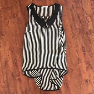 Black and White Striped Collared Dress Tank